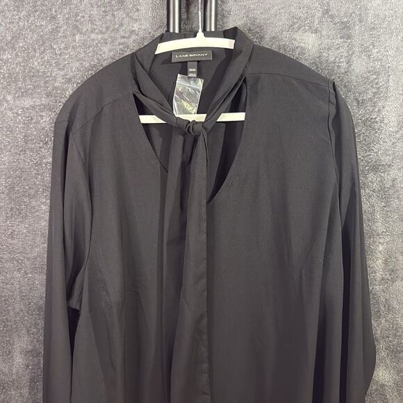 Lane Bryant Long Sleeve Black Solid Button Down Blouse Shirt Womens 22/24 New - Picture 4 of 12
